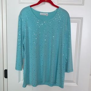 NEW Turquoise Blouse w/Silver Circle Accents, L